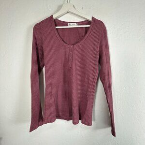 Carve Designs Women Ribbed Henley Top Small Organic Cotton Blend Long Sleeve New